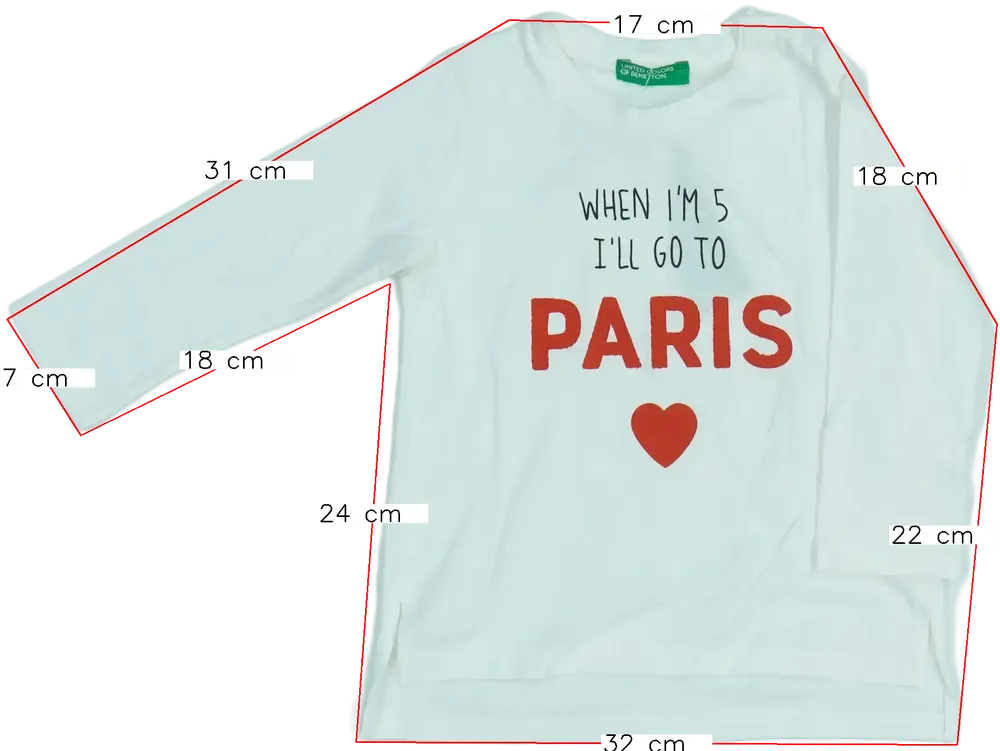 Fehér Benetton Hosszú ujjú felső EU 80 / UK 9-12 hónap / US 12 hónap