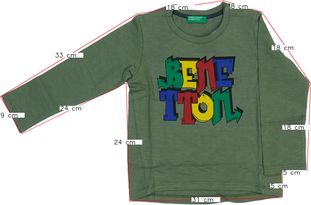 Zöld Benetton Hosszú ujjú felső EU 92 / UK 2 év / US 2T
