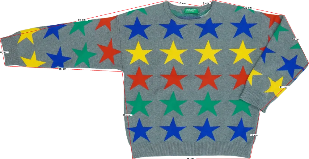 Szürke Benetton Pulóver EU 122 / UK 7 év / US 7 év/M