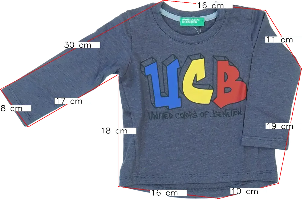 Szürke Benetton Hosszú ujjú felső EU 68 / UK 3-6 hónap / US 3-6 hónap