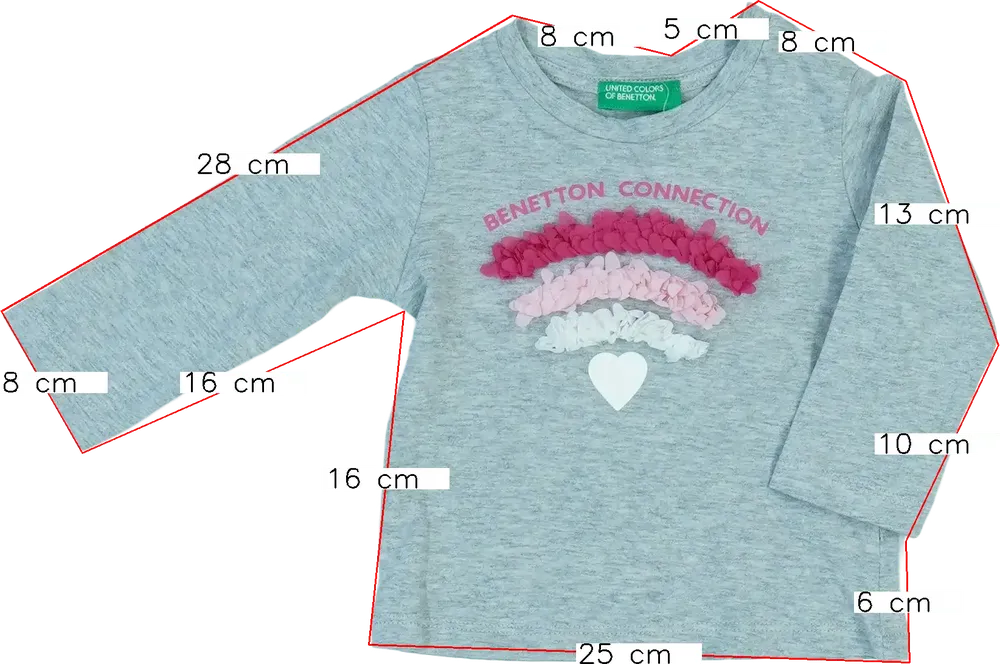 Szürke Benetton Hosszú ujjú felső EU 62 / UK 0-3 hónap / US 0-3 hónap