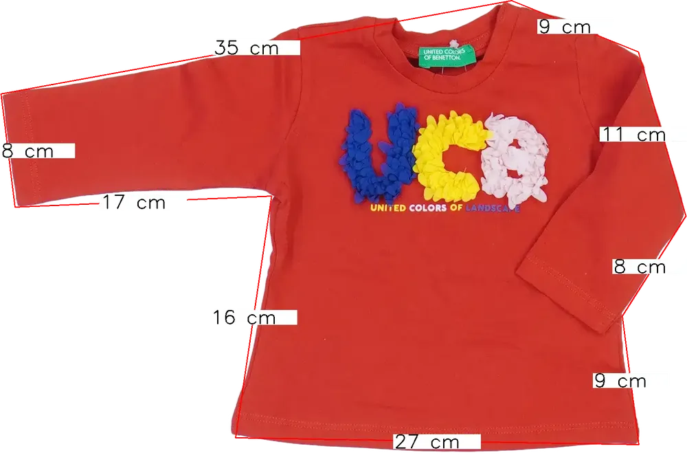 Piros Benetton Hosszú ujjú felső EU 68 / UK 3-6 hónap / US 3-6 hónap