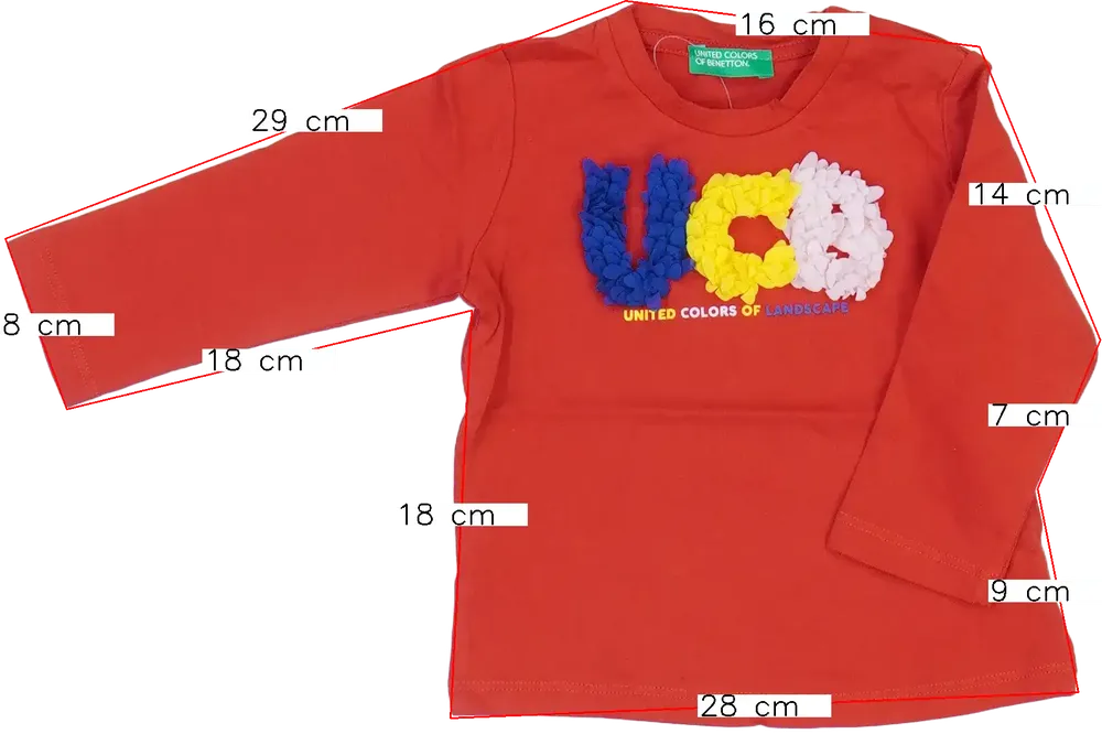 Piros Benetton Hosszú ujjú felső EU 74 / UK 6-9 hónap / US 6-9 hónap