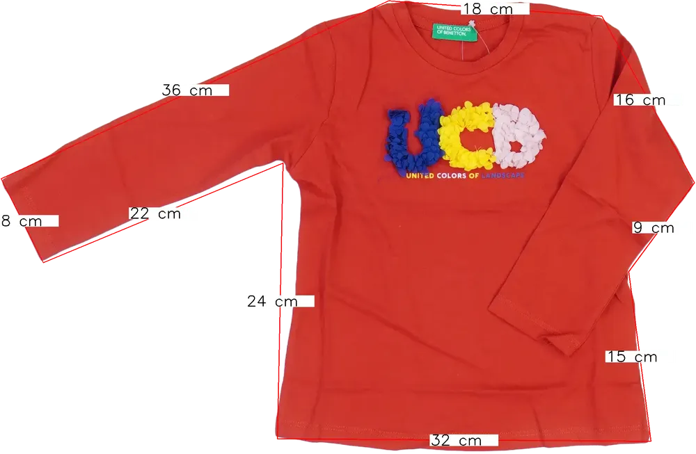 Piros Benetton Hosszú ujjú felső EU 92 / UK 2 év / US 2T