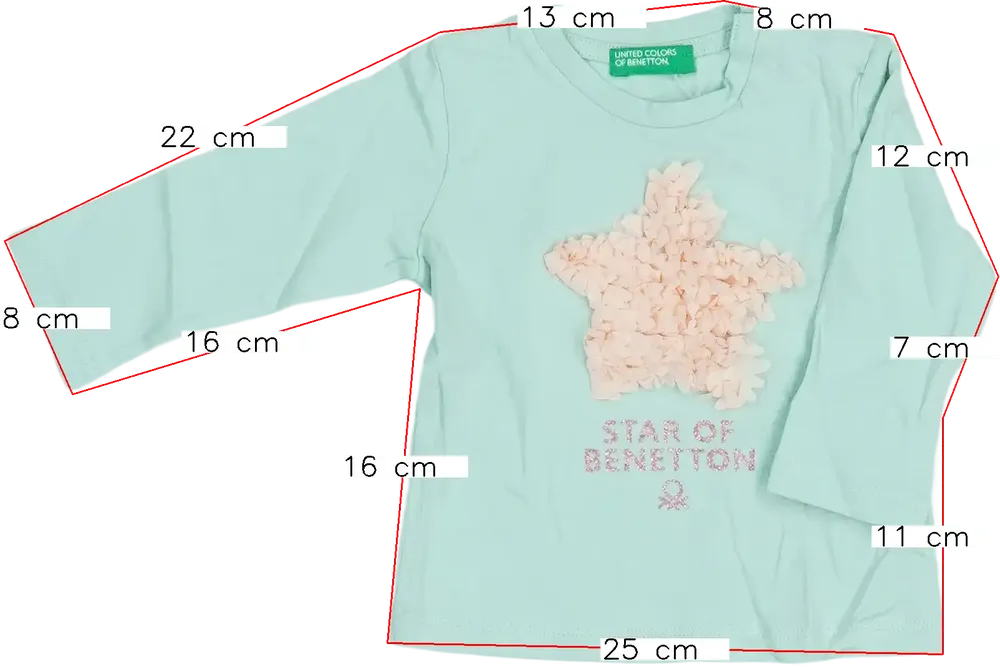 Zöld Benetton Hosszú ujjú felső EU 68 / UK 3-6 hónap / US 3-6 hónap