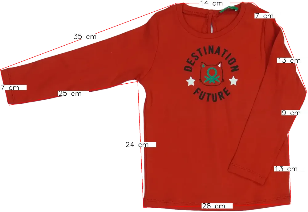 Piros Benetton Hosszú ujjú felső EU 92 / UK 2 év / US 2T