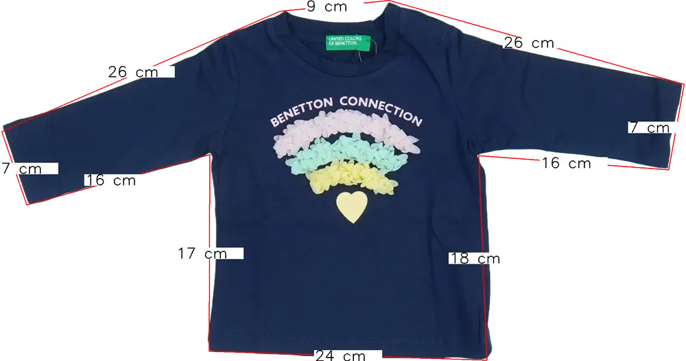 Kék Benetton Hosszú ujjú felső EU 68 / UK 3-6 hónap / US 3-6 hónap