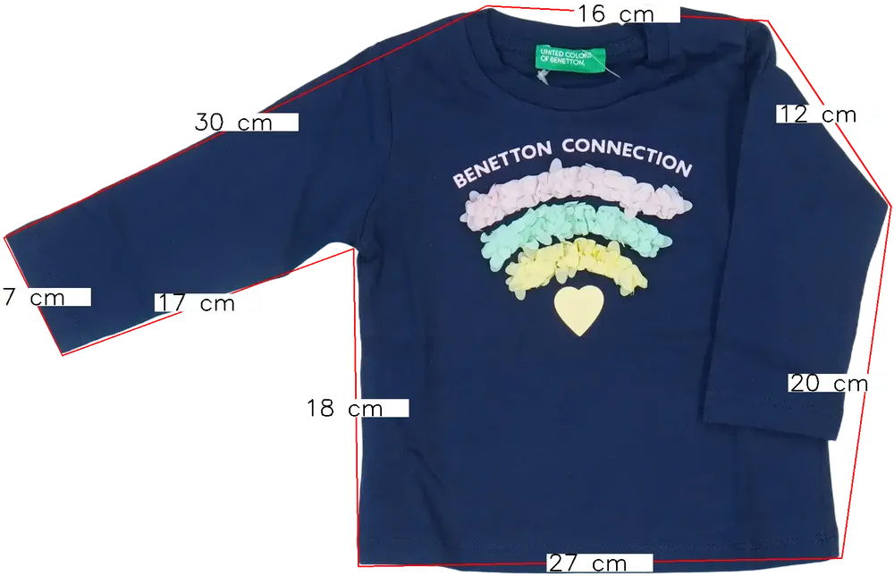 Kék Benetton Hosszú ujjú felső EU 74 / UK 6-9 hónap / US 6-9 hónap