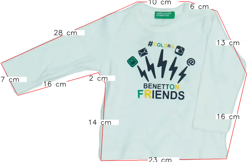 Fehér Benetton Hosszú ujjú felső EU 68 / UK 3-6 hónap / US 3-6 hónap