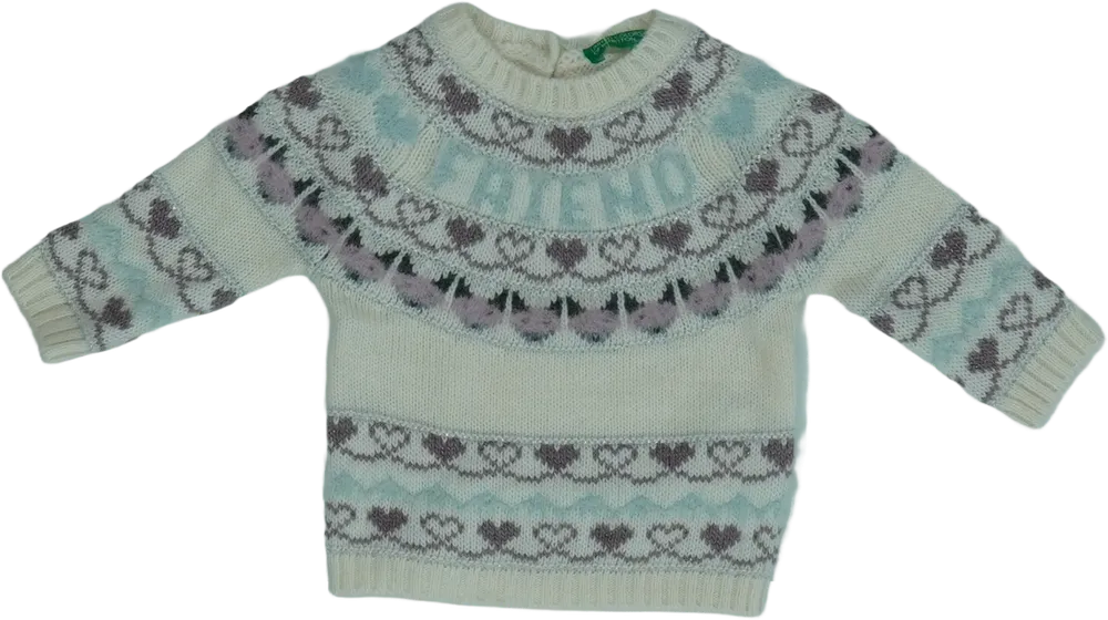 Fehér Benetton Kötött pulcsi EU 62 / UK 0-3 hónap / US 0-3 hónap