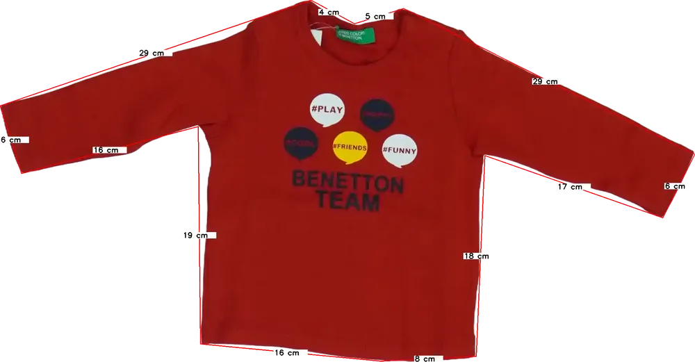 Piros Benetton Hosszú ujjú felső EU 98 / UK 3 év / US 3T