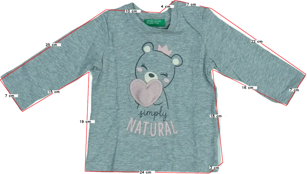 Szürke Benetton Hosszú ujjú felső EU 68 / UK 3-6 hónap / US 3-6 hónap