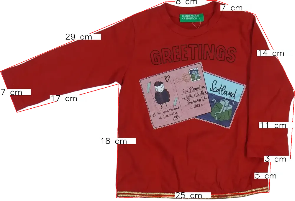 Piros Benetton Hosszú ujjú felső EU 68 / UK 3-6 hónap / US 3-6 hónap