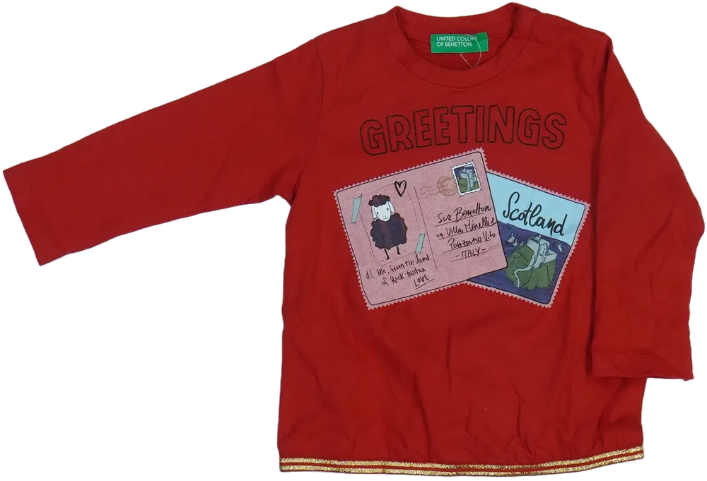 Piros Benetton Hosszú ujjú felső EU 68 / UK 3-6 hónap / US 3-6 hónap