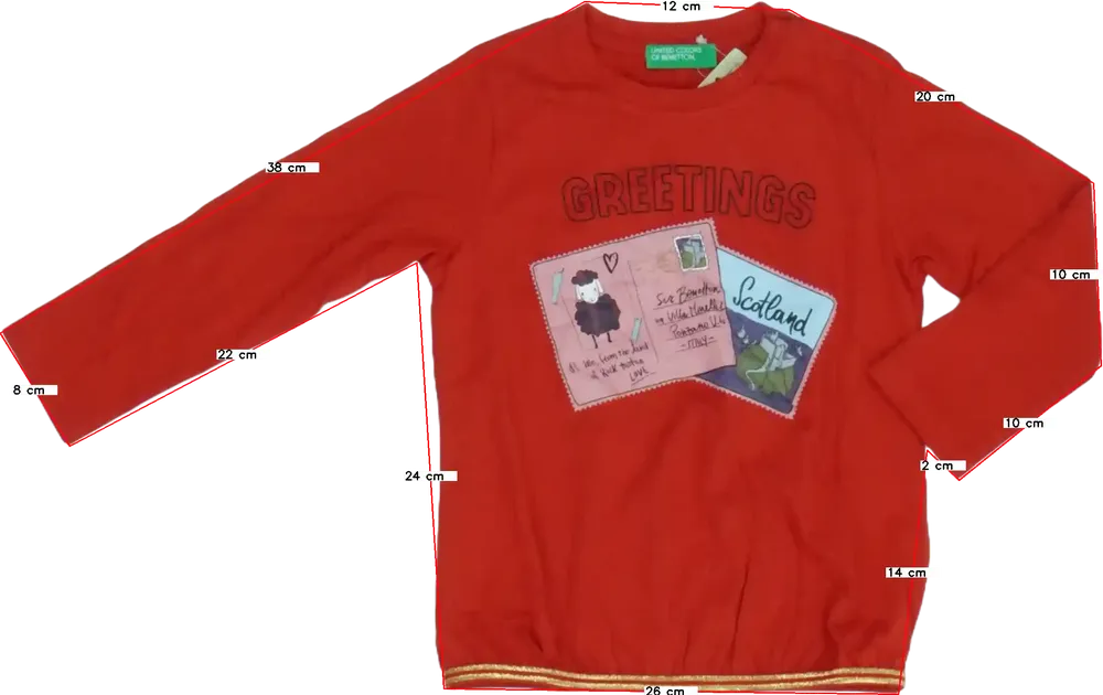 Piros Benetton Hosszú ujjú felső EU 68 / UK 3-6 hónap / US 3-6 hónap