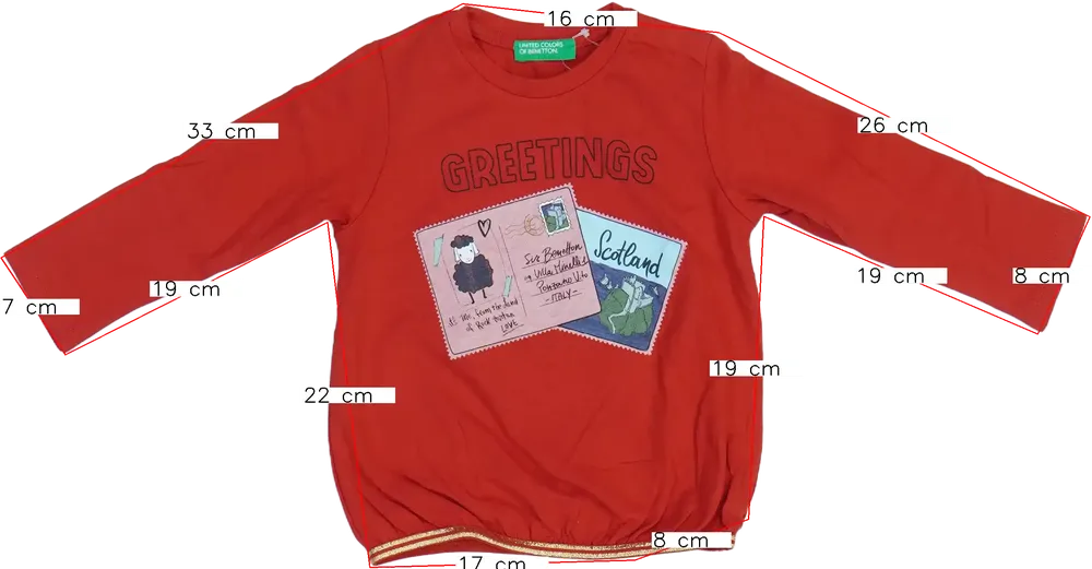 Piros Benetton Hosszú ujjú felső EU 74 / UK 6-9 hónap / US 6-9 hónap