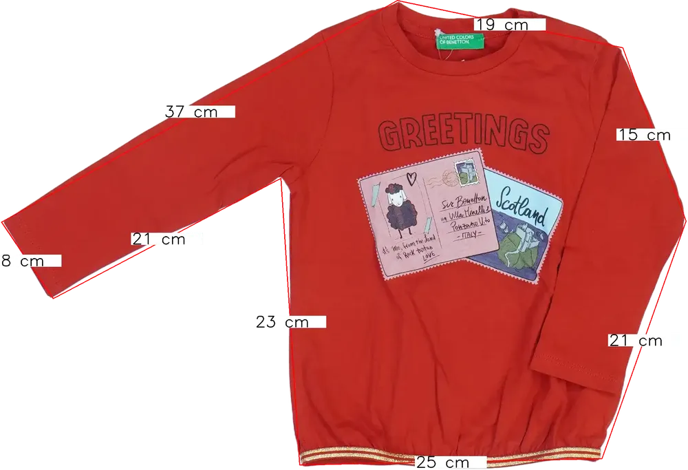 Piros Benetton Hosszú ujjú felső EU 86 / UK 12-18 hónap / US 18 hónap