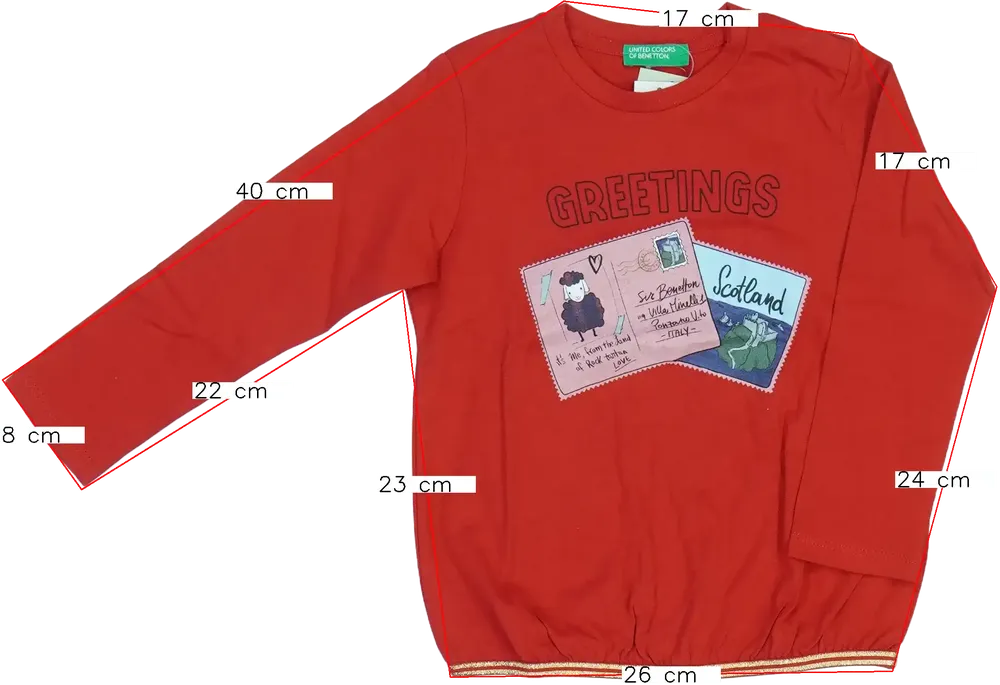 Piros Benetton Hosszú ujjú felső EU 92 / UK 2 év / US 2T