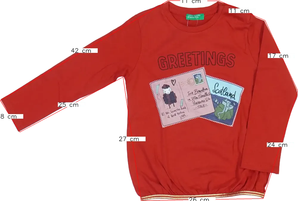 Piros Benetton Hosszú ujjú felső EU 98 / UK 3 év / US 3T