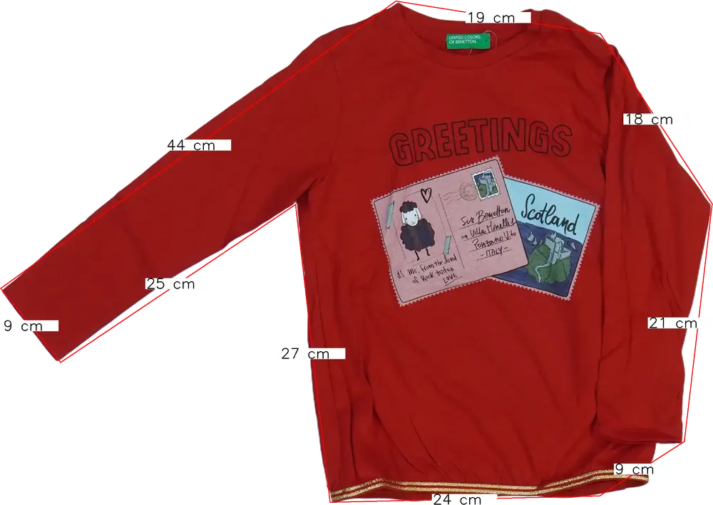 Piros Benetton Hosszú ujjú felső EU 104 / UK 4 év / US 4T/XS