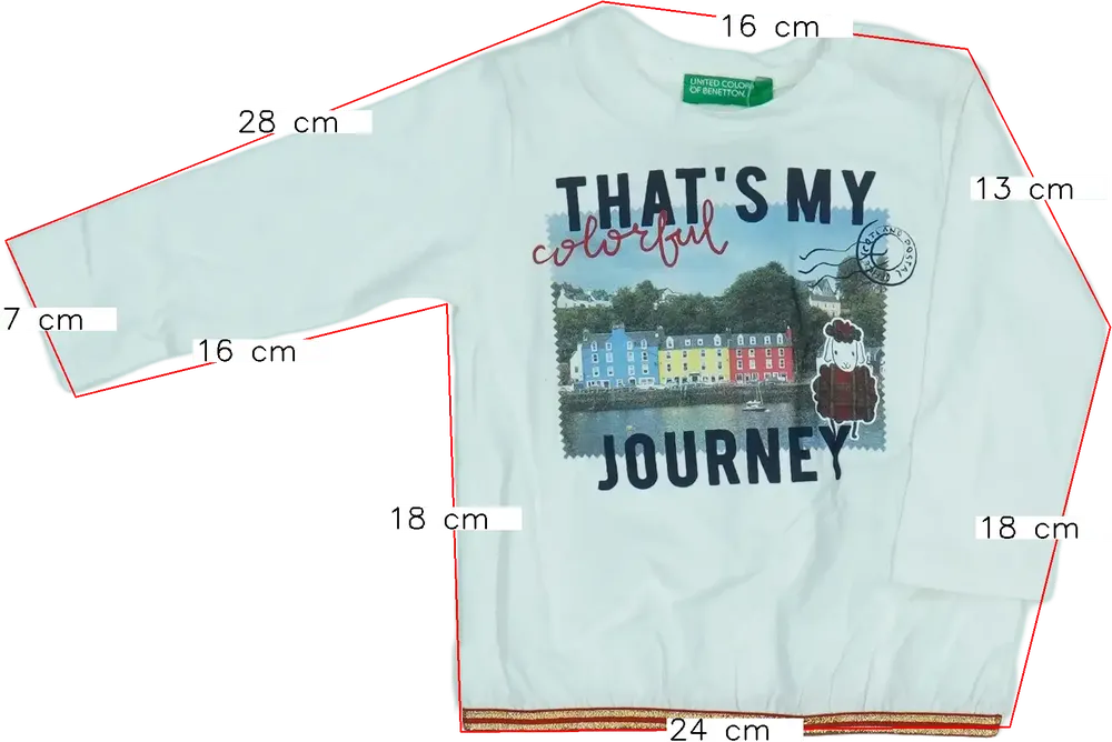 Fehér Benetton Hosszú ujjú felső EU 68 / UK 3-6 hónap / US 3-6 hónap