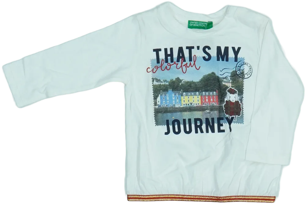 Fehér Benetton Hosszú ujjú felső EU 68 / UK 3-6 hónap / US 3-6 hónap