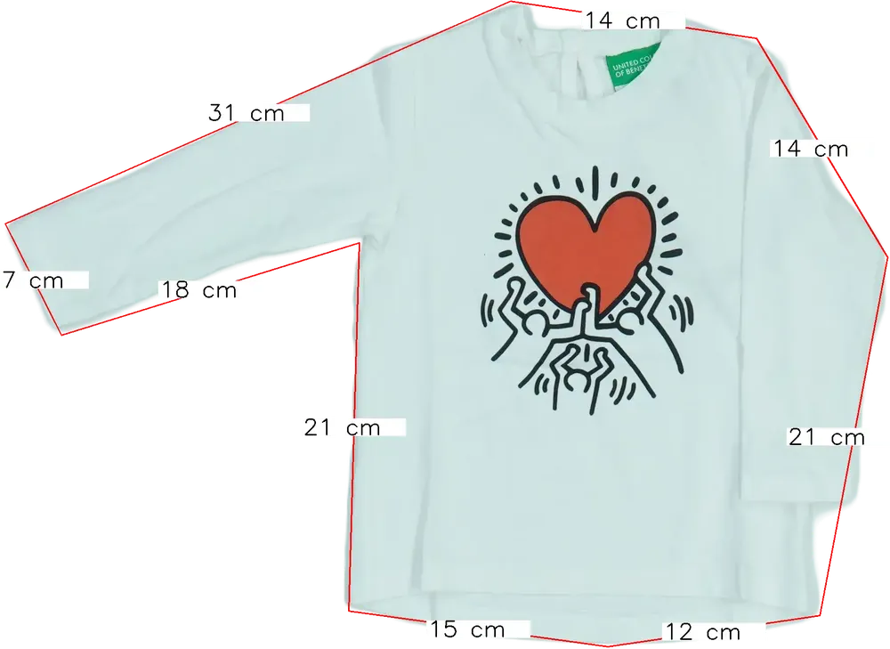 Fehér Benetton Hosszú ujjú felső EU 74 / UK 6-9 hónap / US 6-9 hónap