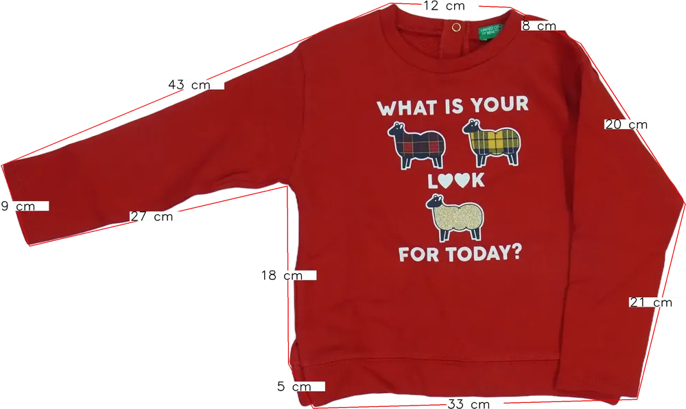 Piros Benetton Pulóver EU 104 / UK 4 év / US 4T/XS