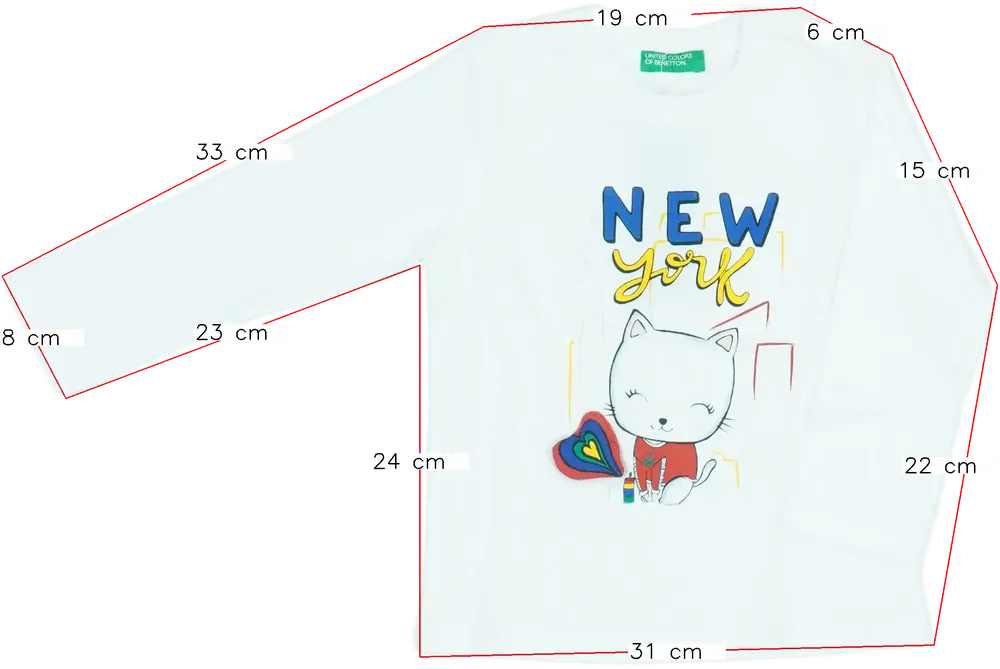 Fehér Benetton Hosszú ujjú felső EU 92 / UK 2 év / US 2T