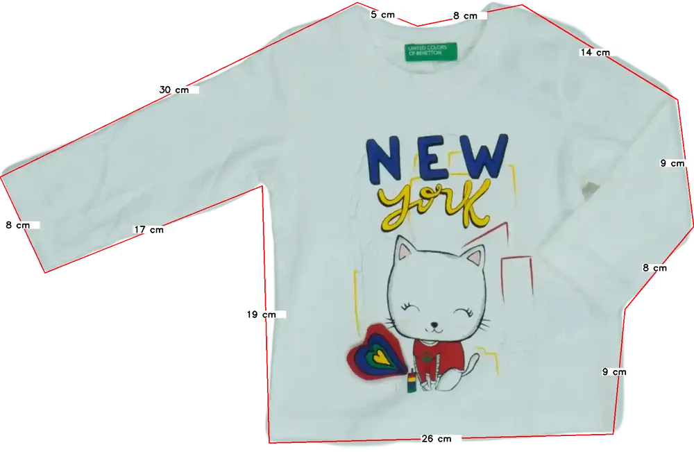 Fehér Benetton Hosszú ujjú felső EU 68 / UK 3-6 hónap / US 3-6 hónap