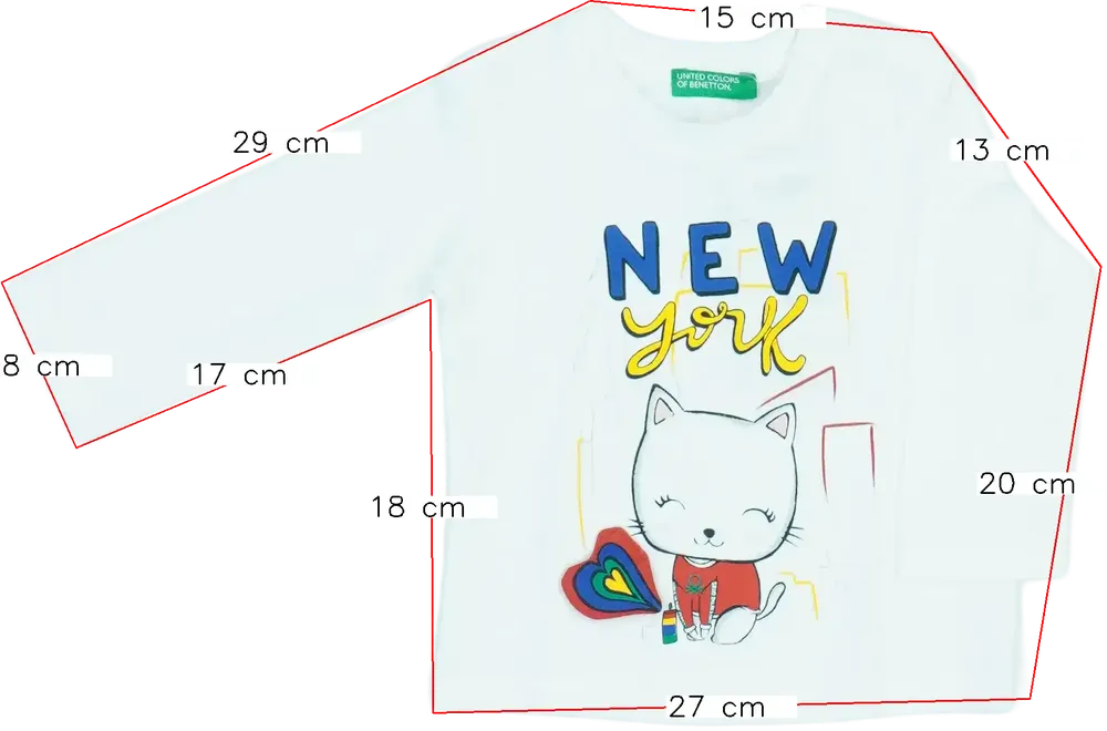 Fehér Benetton Hosszú ujjú felső EU 74 / UK 6-9 hónap / US 6-9 hónap