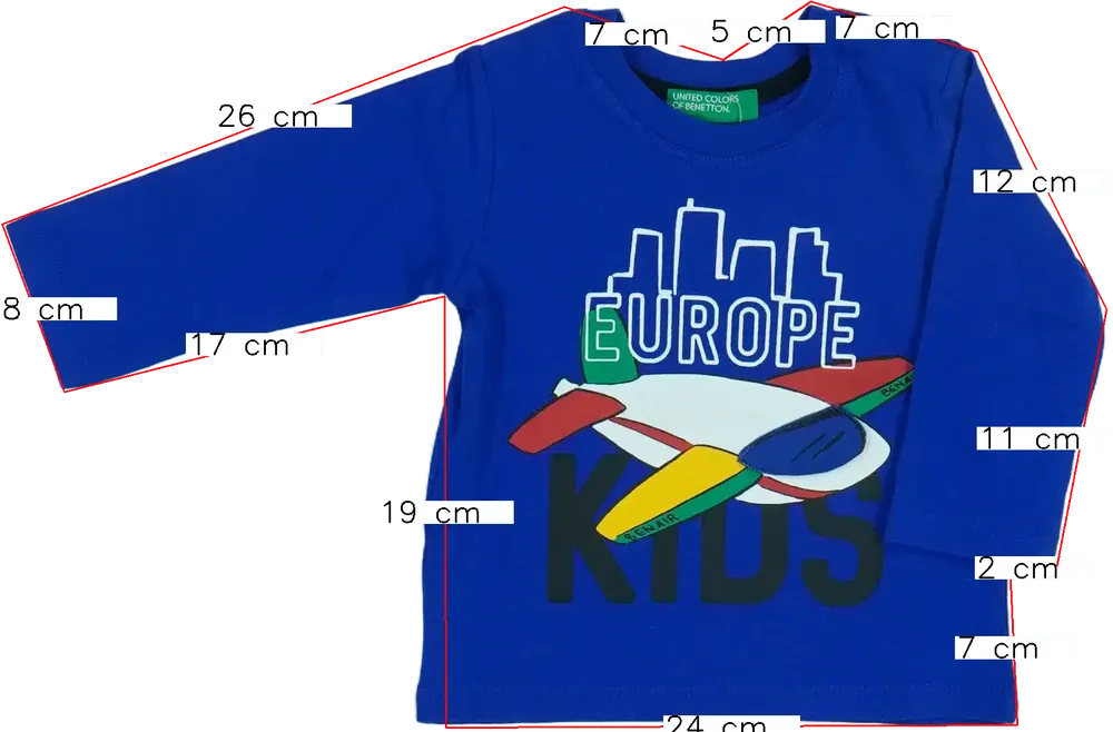 Kék Benetton Hosszú ujjú felső EU 68 / UK 3-6 hónap / US 3-6 hónap