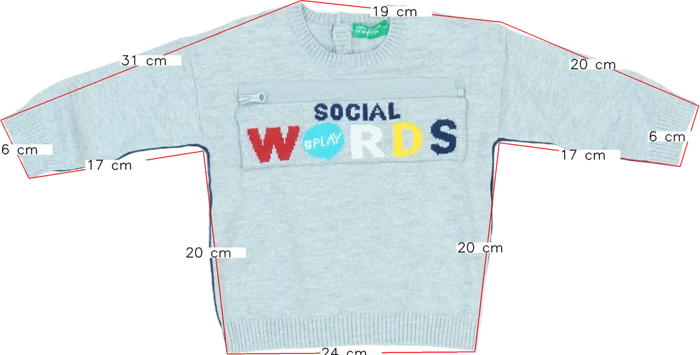 Szürke Benetton Pulóver EU 80 / UK 9-12 hónap / US 12 hónap