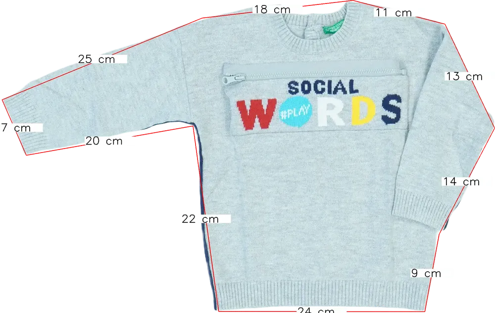 Szürke Benetton Pulóver EU 86 / UK 12-18 hónap / US 18 hónap