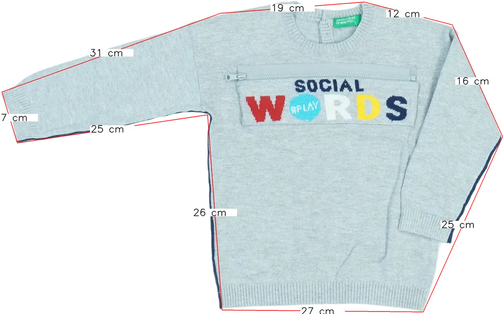 Szürke Benetton Pulóver EU 98 / UK 3 év / US 3T