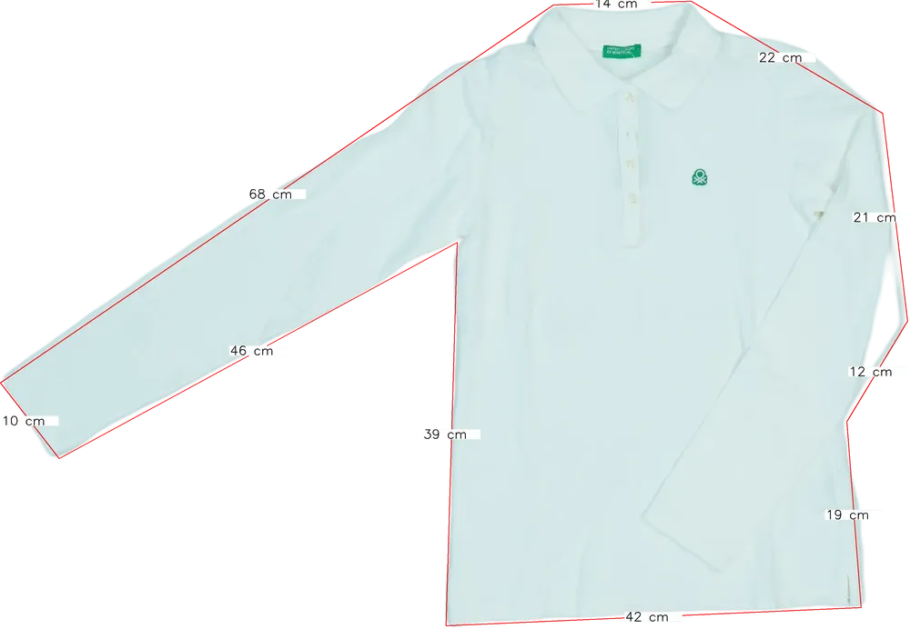 Fehér Benetton Galléros póló EU 158 / UK 13 év / US 14 év/XL