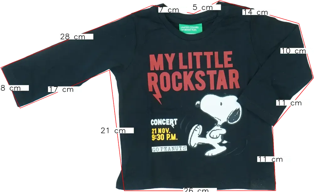 Fekete Benetton Hosszú ujjú felső EU 68 / UK 3-6 hónap / US 3-6 hónap