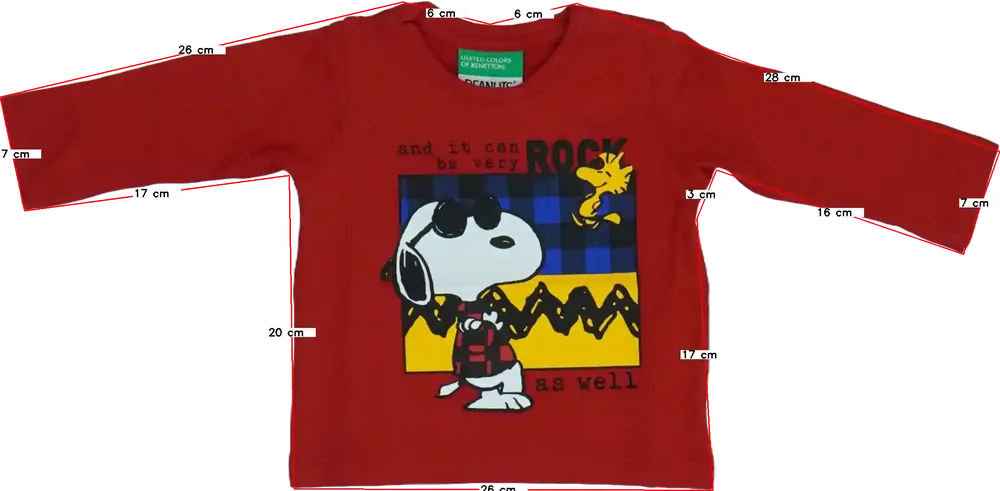 Piros Peanuts Hosszú ujjú felső EU 92 / UK 2 év / US 2T