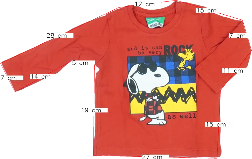 Piros Peanuts Hosszú ujjú felső EU 68 / UK 3-6 hónap / US 3-6 hónap