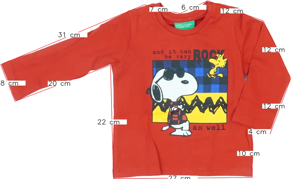 Piros Peanuts Hosszú ujjú felső EU 74 / UK 6-9 hónap / US 6-9 hónap