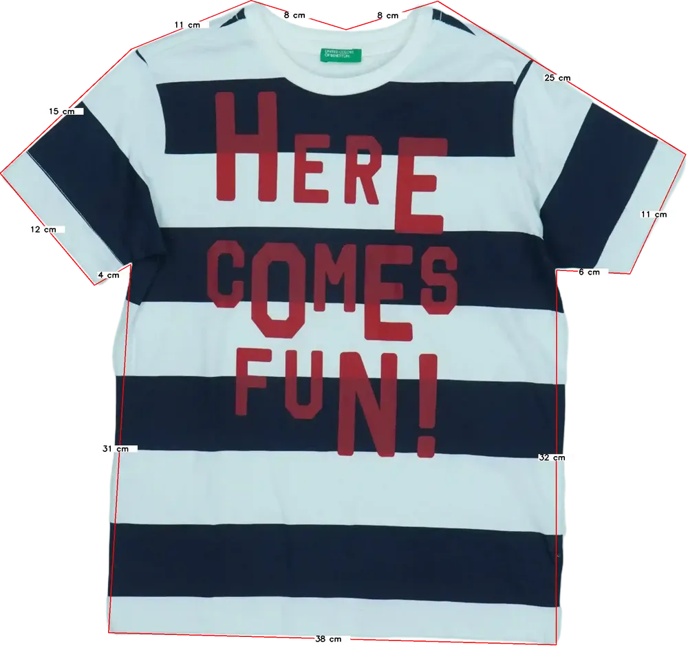 Fehér Benetton Póló EU 128 / UK 8 év / US 8 év/M