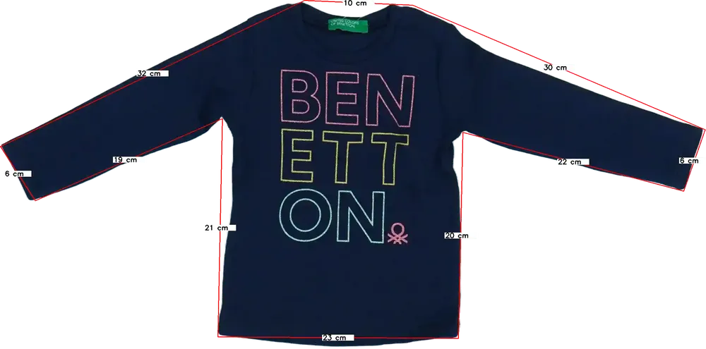 Kék Benetton Hosszú ujjú felső EU 68 / UK 3-6 hónap / US 3-6 hónap