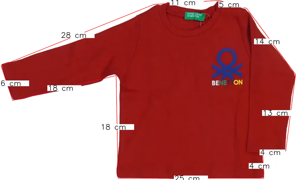 Piros Benetton Hosszú ujjú felső EU 74 / UK 6-9 hónap / US 6-9 hónap