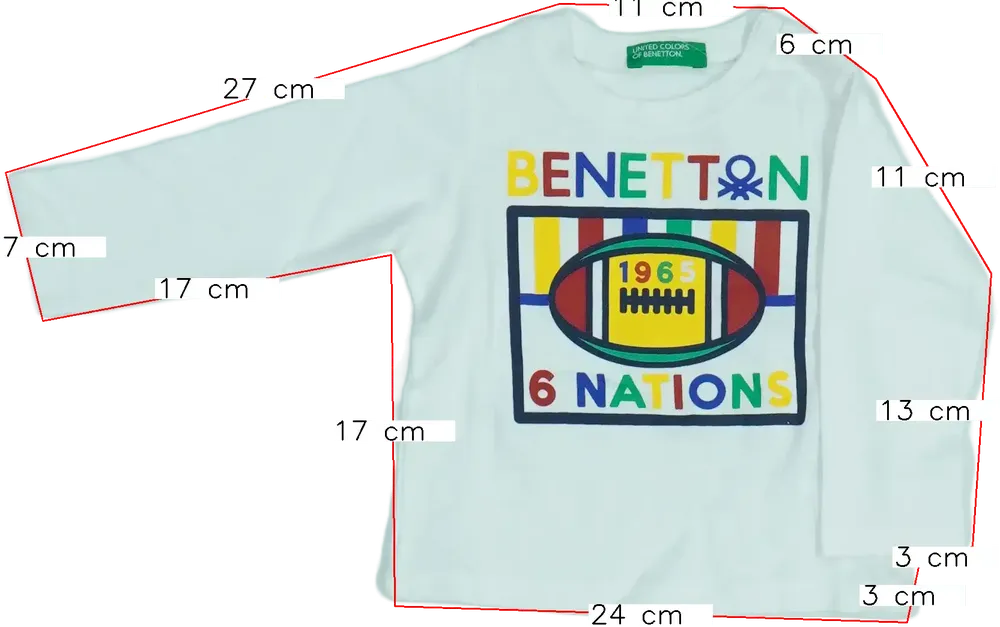 Fehér Benetton Hosszú ujjú felső EU 68 / UK 3-6 hónap / US 3-6 hónap