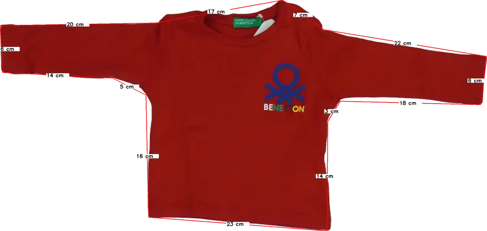 Piros Benetton Hosszú ujjú felső EU 62 / UK 0-3 hónap / US 0-3 hónap