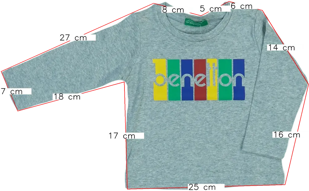 Szürke Benetton Hosszú ujjú felső EU 68 / UK 3-6 hónap / US 3-6 hónap