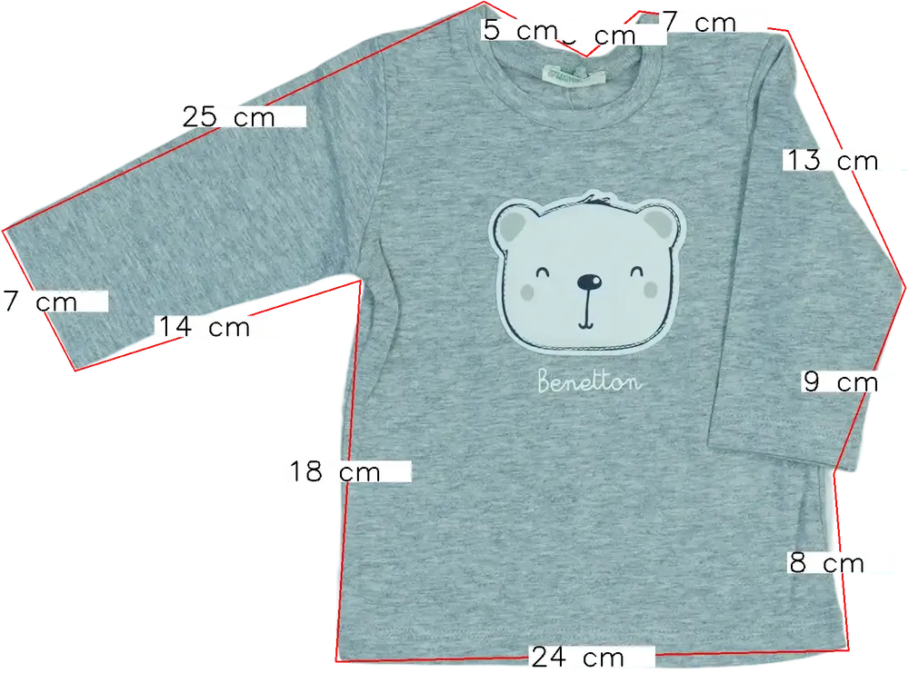 Szürke Benetton Hosszú ujjú felső EU 62 / UK 0-3 hónap / US 0-3 hónap