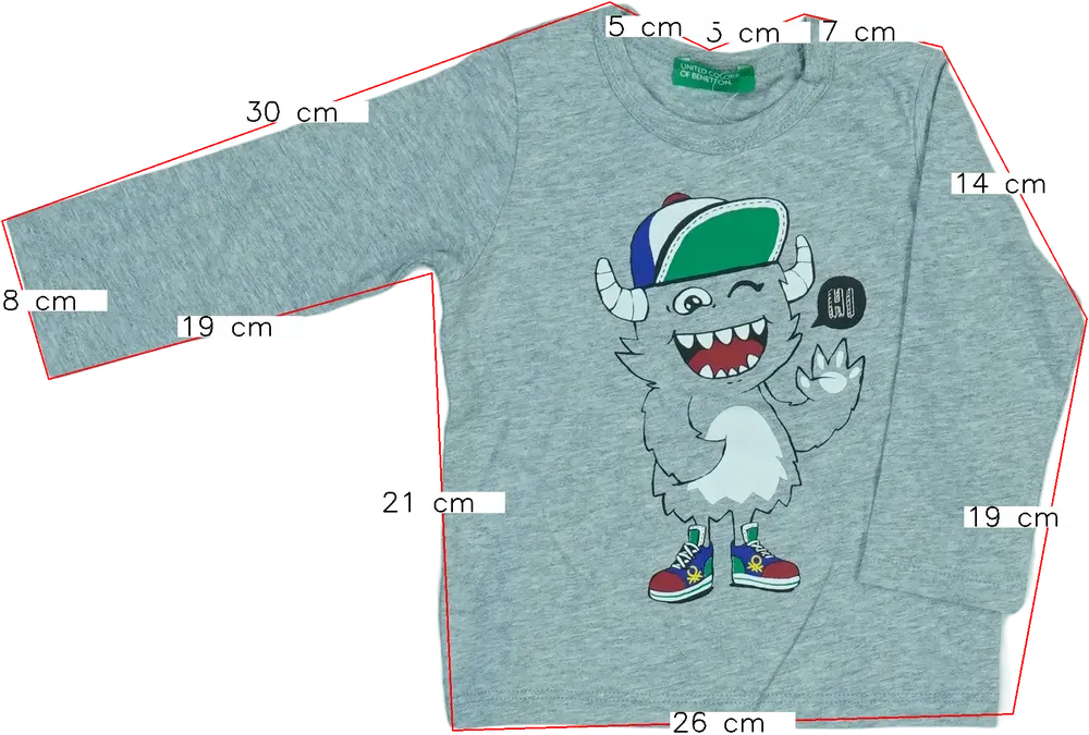 Szürke Benetton Hosszú ujjú felső EU 74 / UK 6-9 hónap / US 6-9 hónap