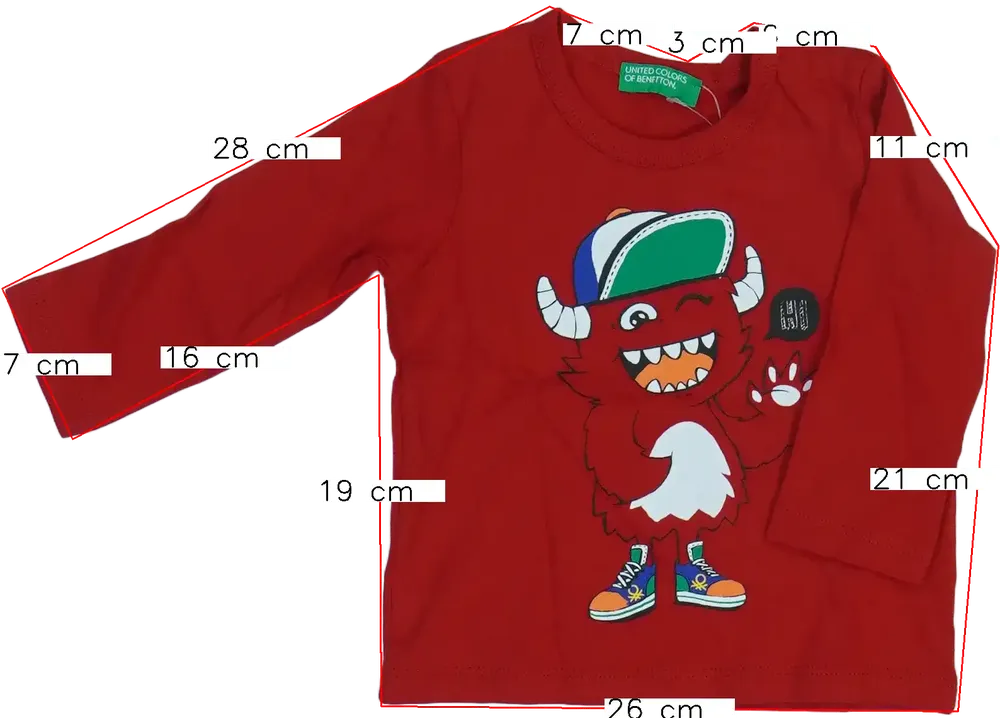 Piros Benetton Hosszú ujjú felső EU 68 / UK 3-6 hónap / US 3-6 hónap