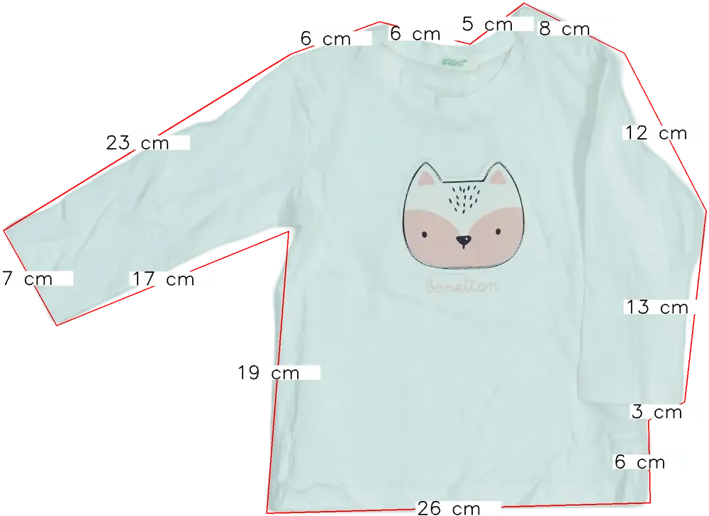 Fehér Benetton Hosszú ujjú felső EU 74 / UK 6-9 hónap / US 6-9 hónap